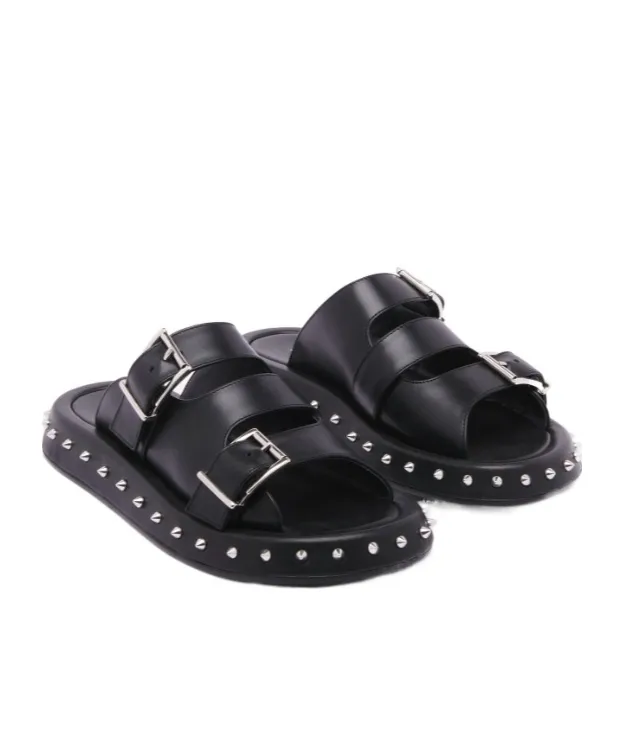 Stud Embellished Double Buckled Sandals