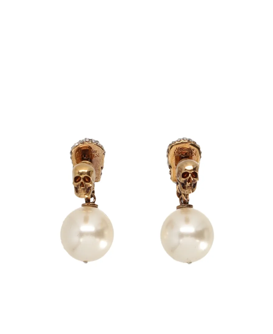 Pearl Pavé Skull Detailed Earrings