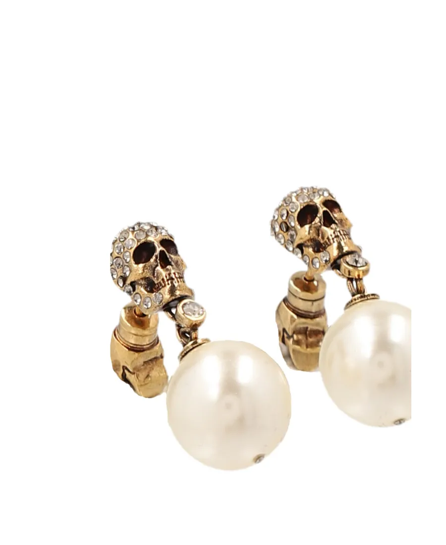 Pearl Pavé Skull Detailed Earrings