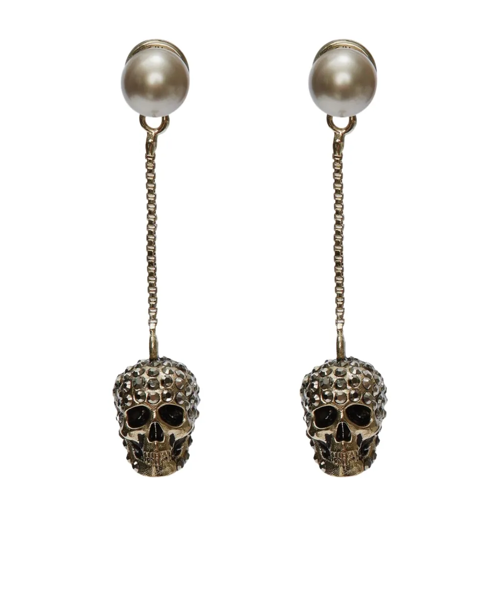 Pave Skull Chain Earrings