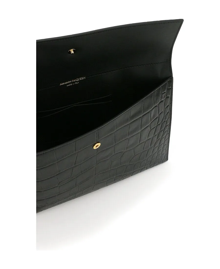 Skull Embossed Envelope Clutch Bag