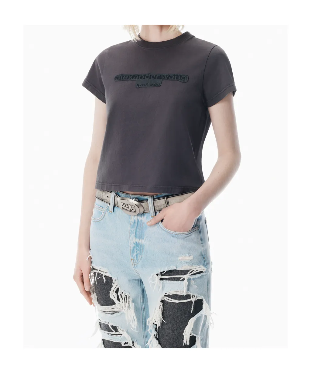 Logo Embroidered Cropped T-Shirt