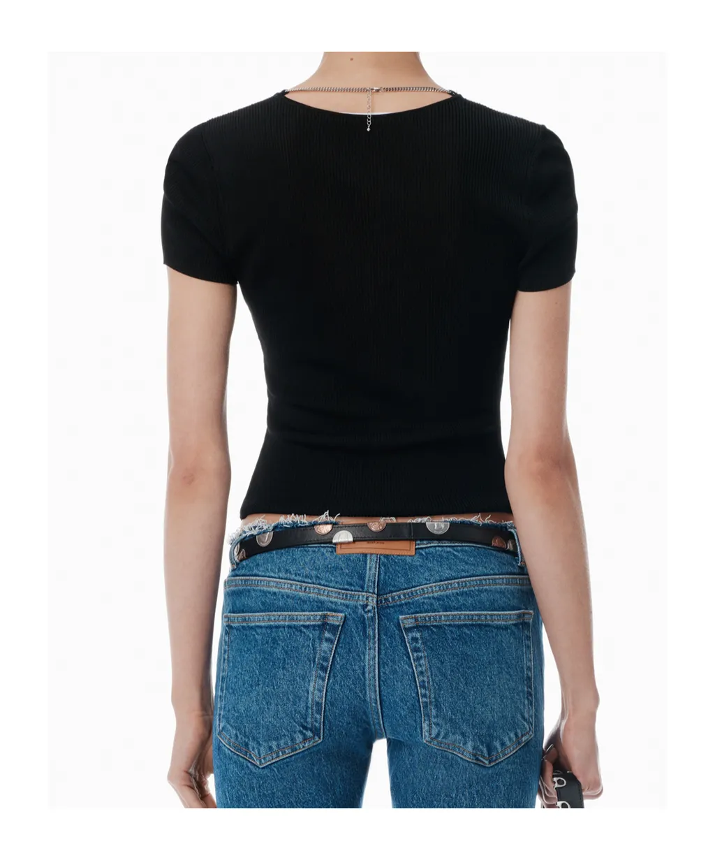 Chain-Linked V-Neck Ribbed Top