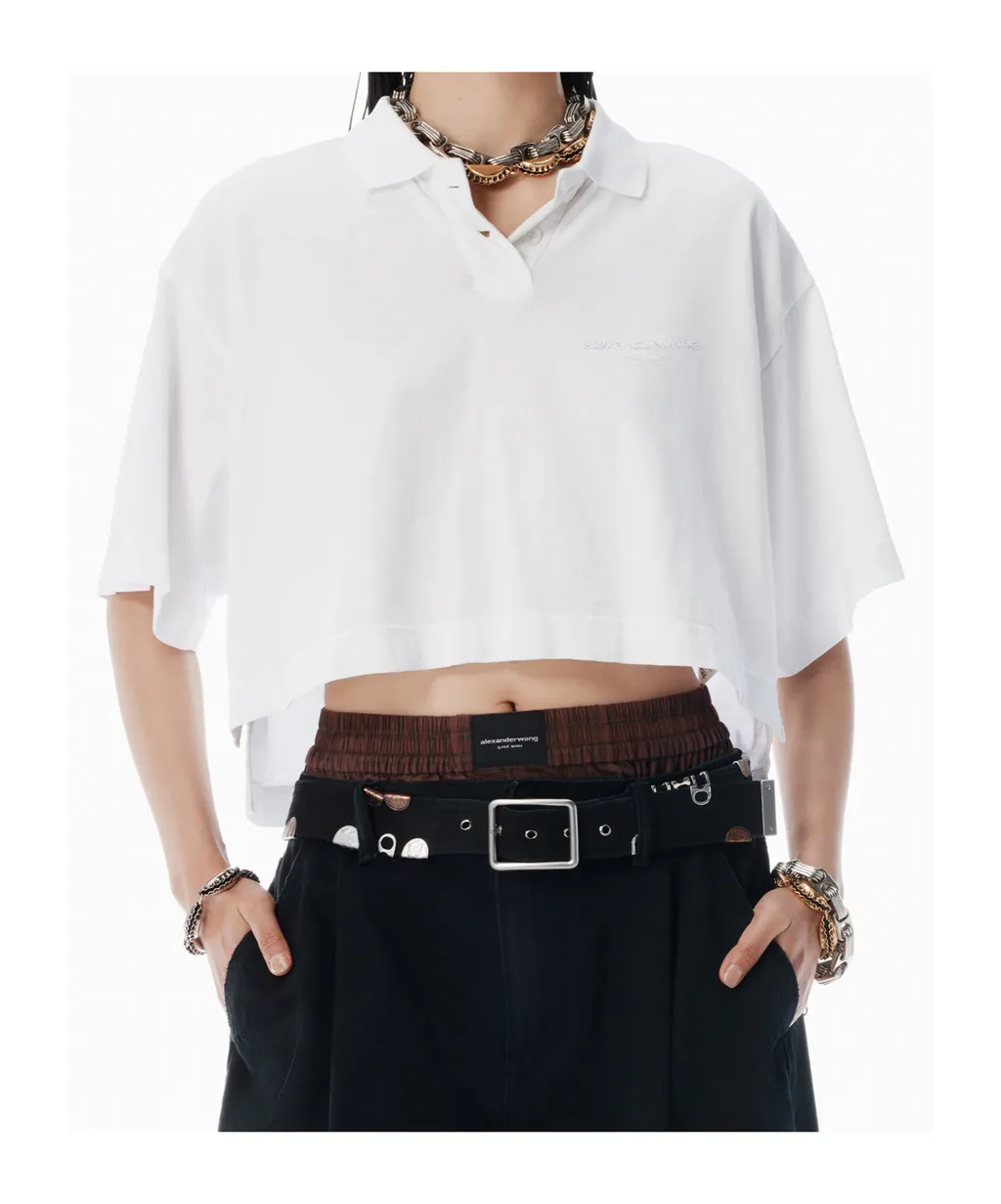 Short-Sleeved Cropped Polo Shirt