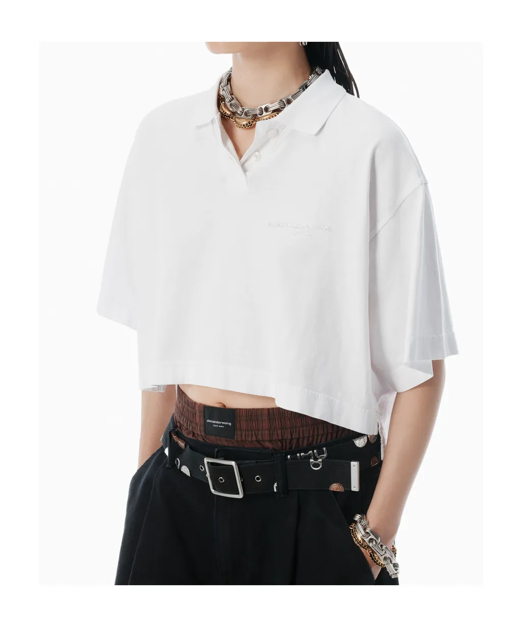 Short-Sleeved Cropped Polo Shirt