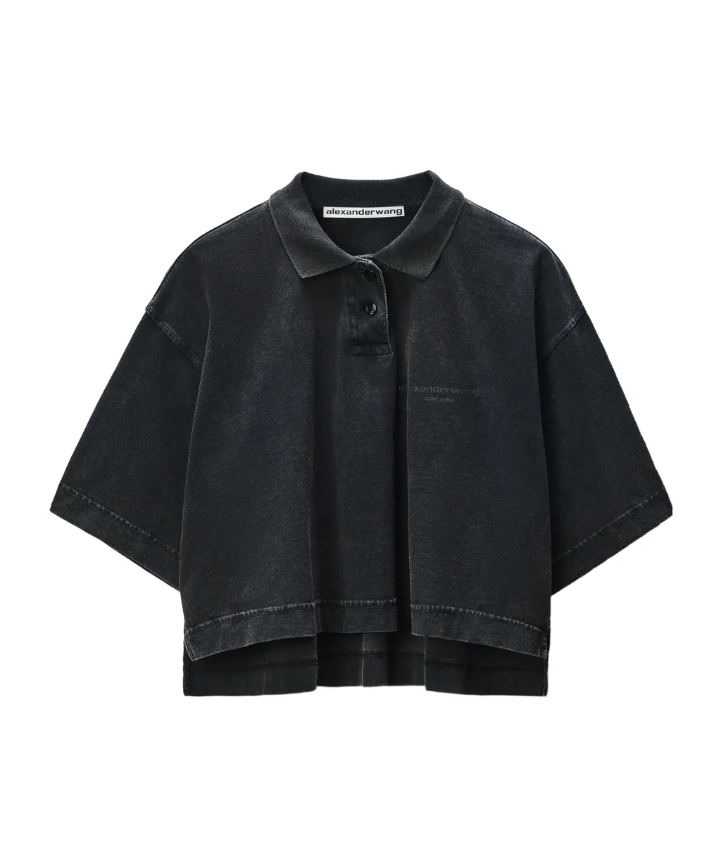 Short-Sleeved Cropped Polo Shirt