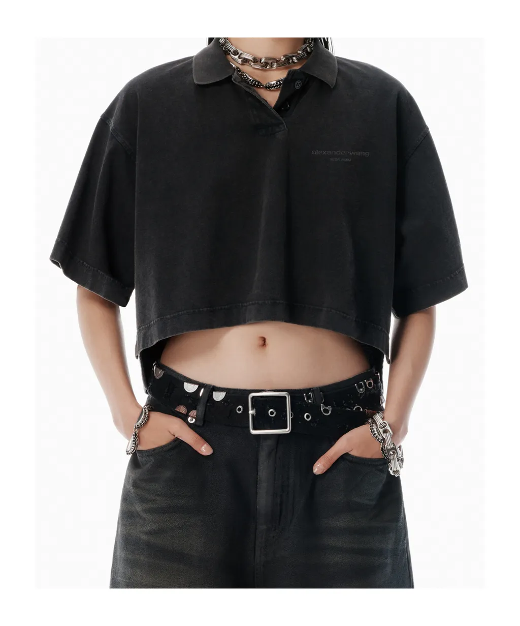 Short-Sleeved Cropped Polo Shirt