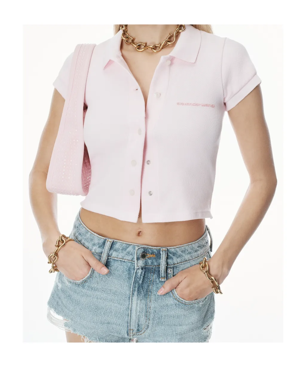 Button-Up Knit Polo Shirt