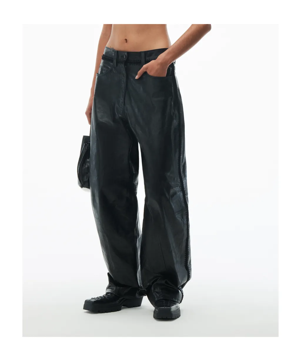 Low-Waist Crocheted Leather Pants