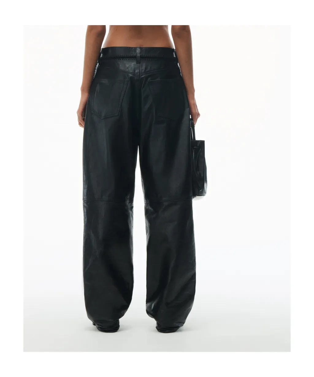 Low-Waist Crocheted Leather Pants