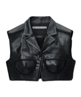 Sleeveless Short Leather Vest