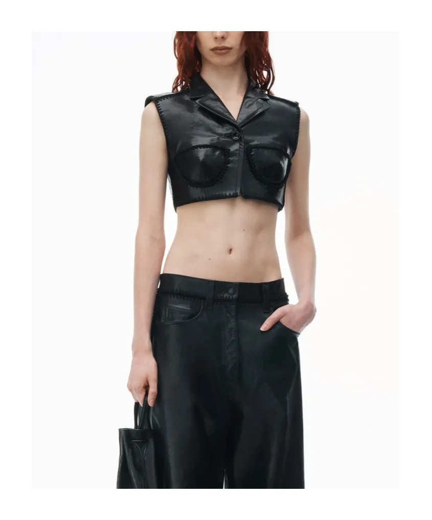 Sleeveless Short Leather Vest