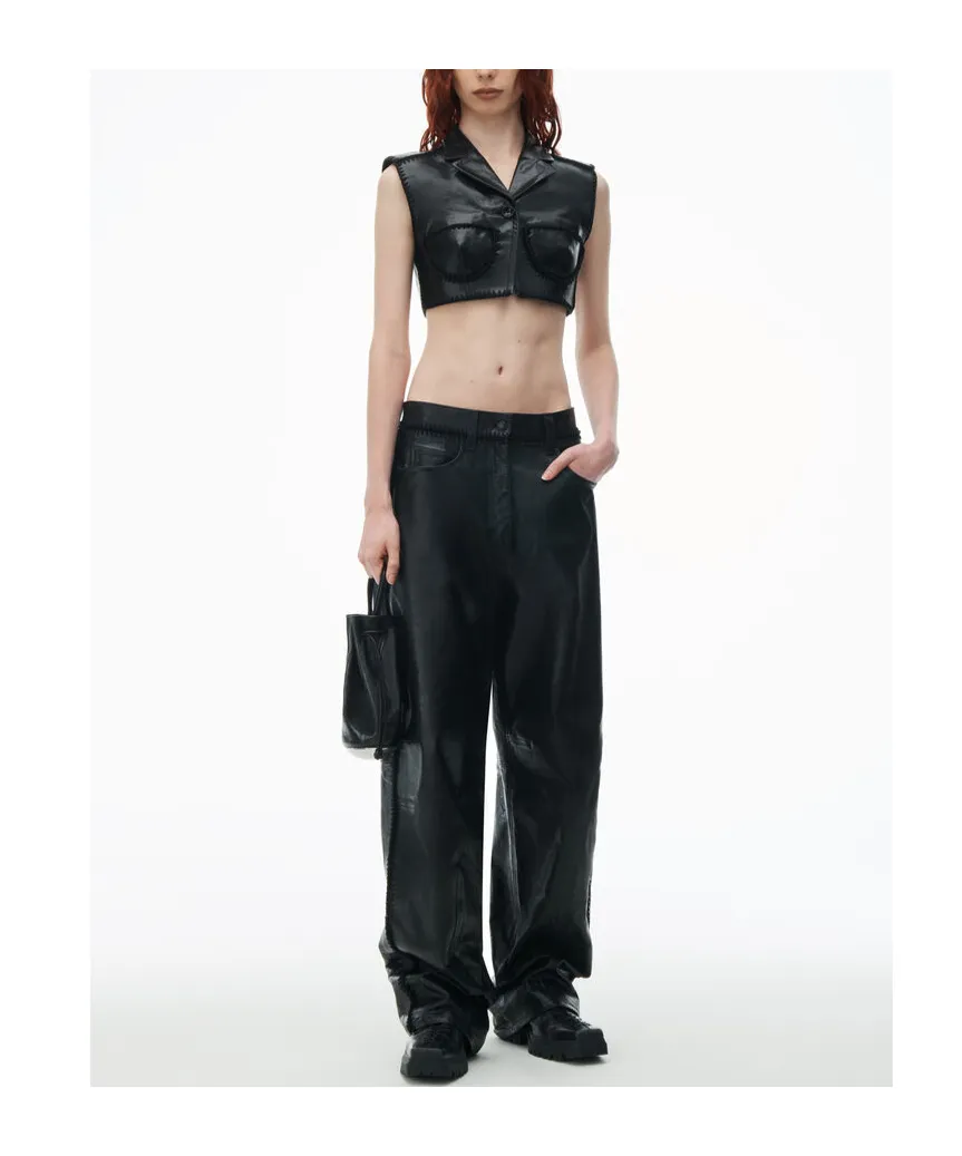 Sleeveless Short Leather Vest