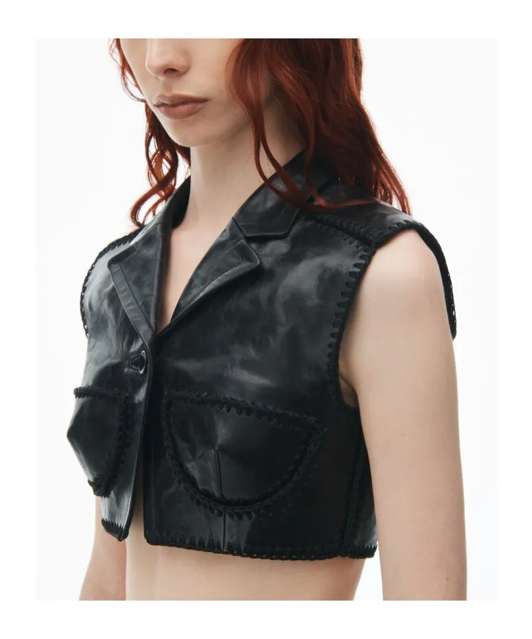 Sleeveless Short Leather Vest