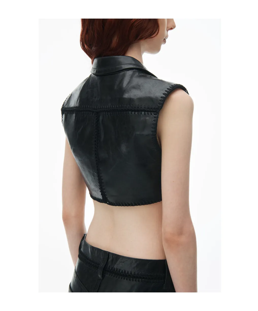 Sleeveless Short Leather Vest