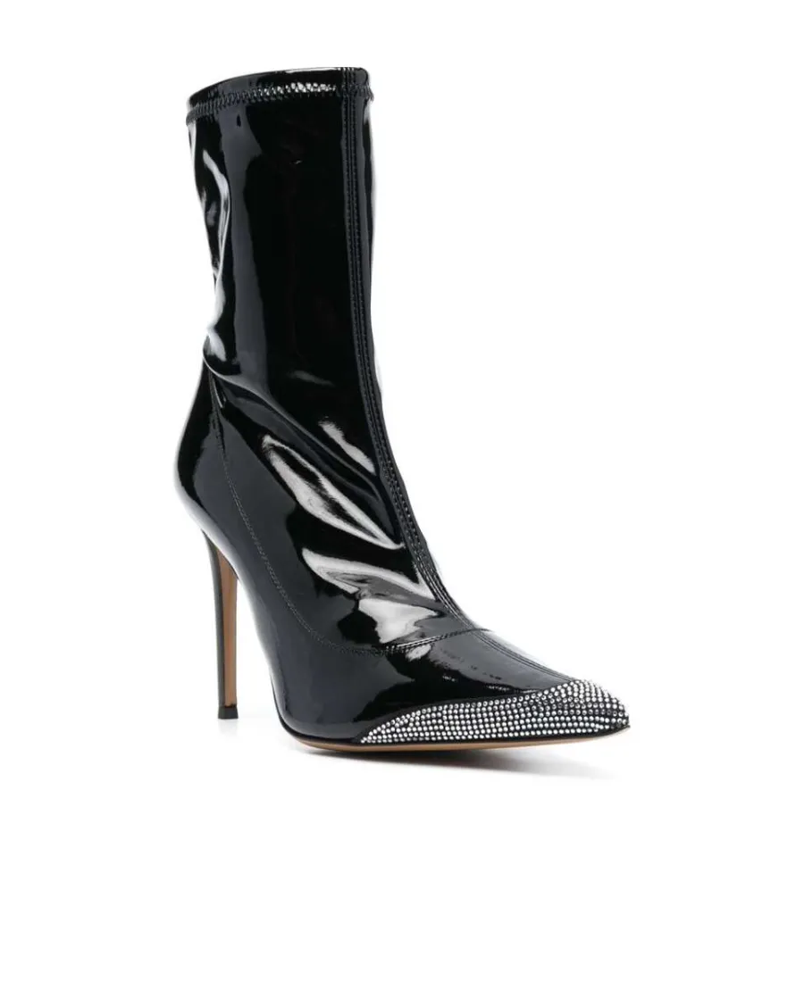 105Mm Crystal-Embellished Patent-Leather Boots