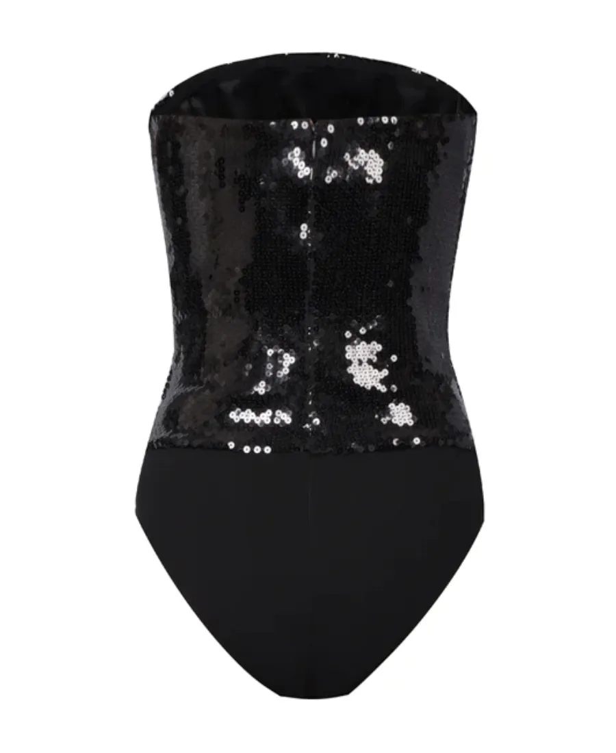 Sequin Embellished Strapless Bodysuit