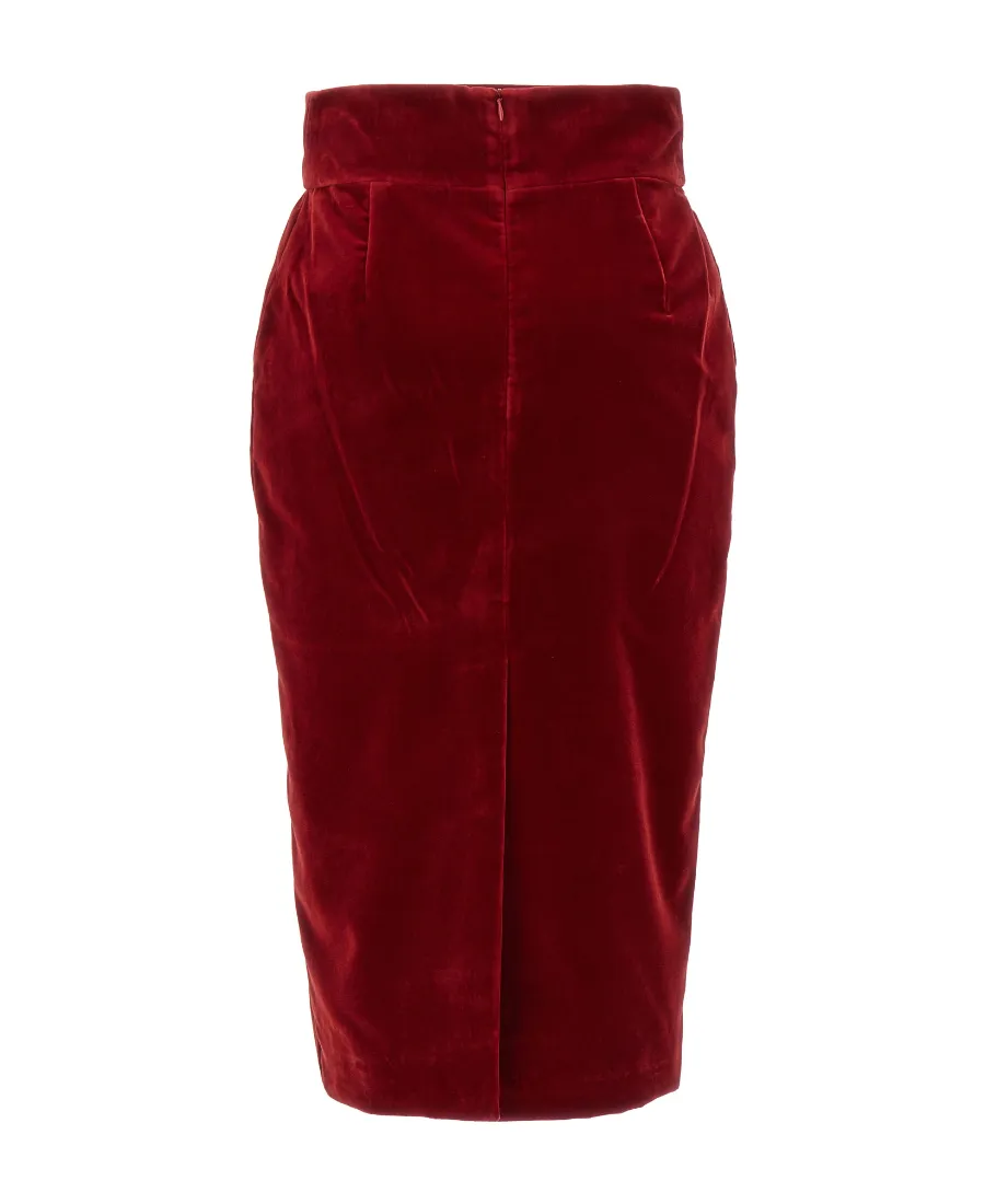 High Waist Velvet Midi Skirt