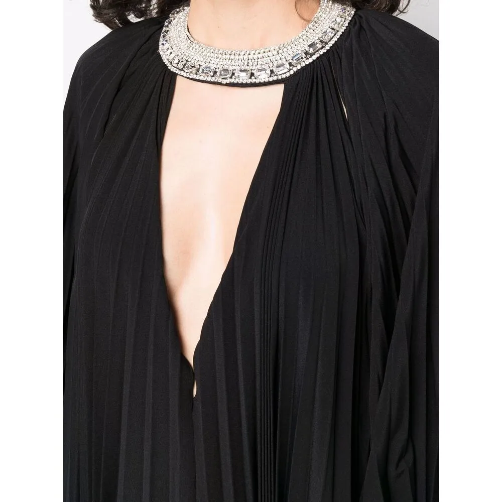 Crystal-Embellished Pleated Mini Dress