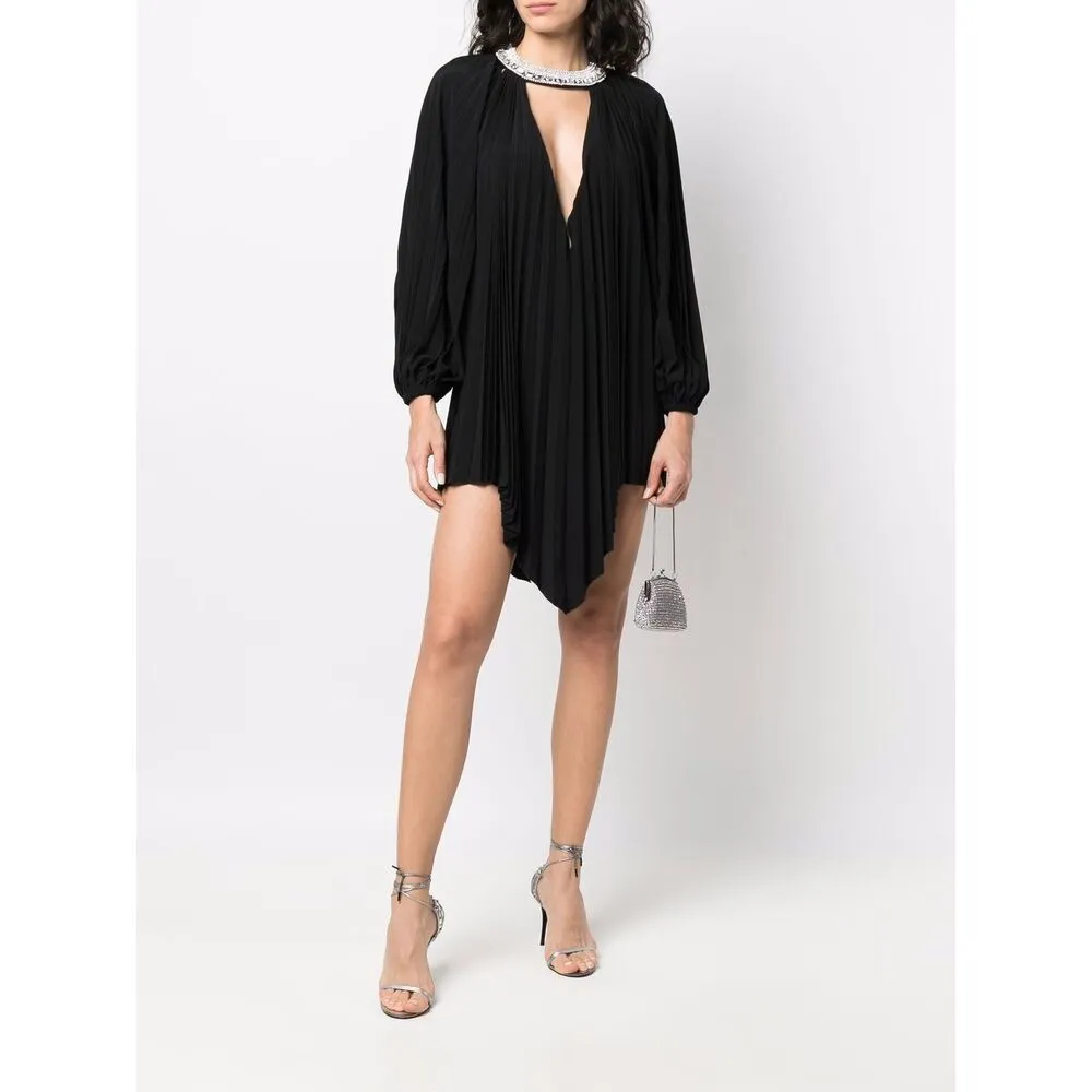 Crystal-Embellished Pleated Mini Dress