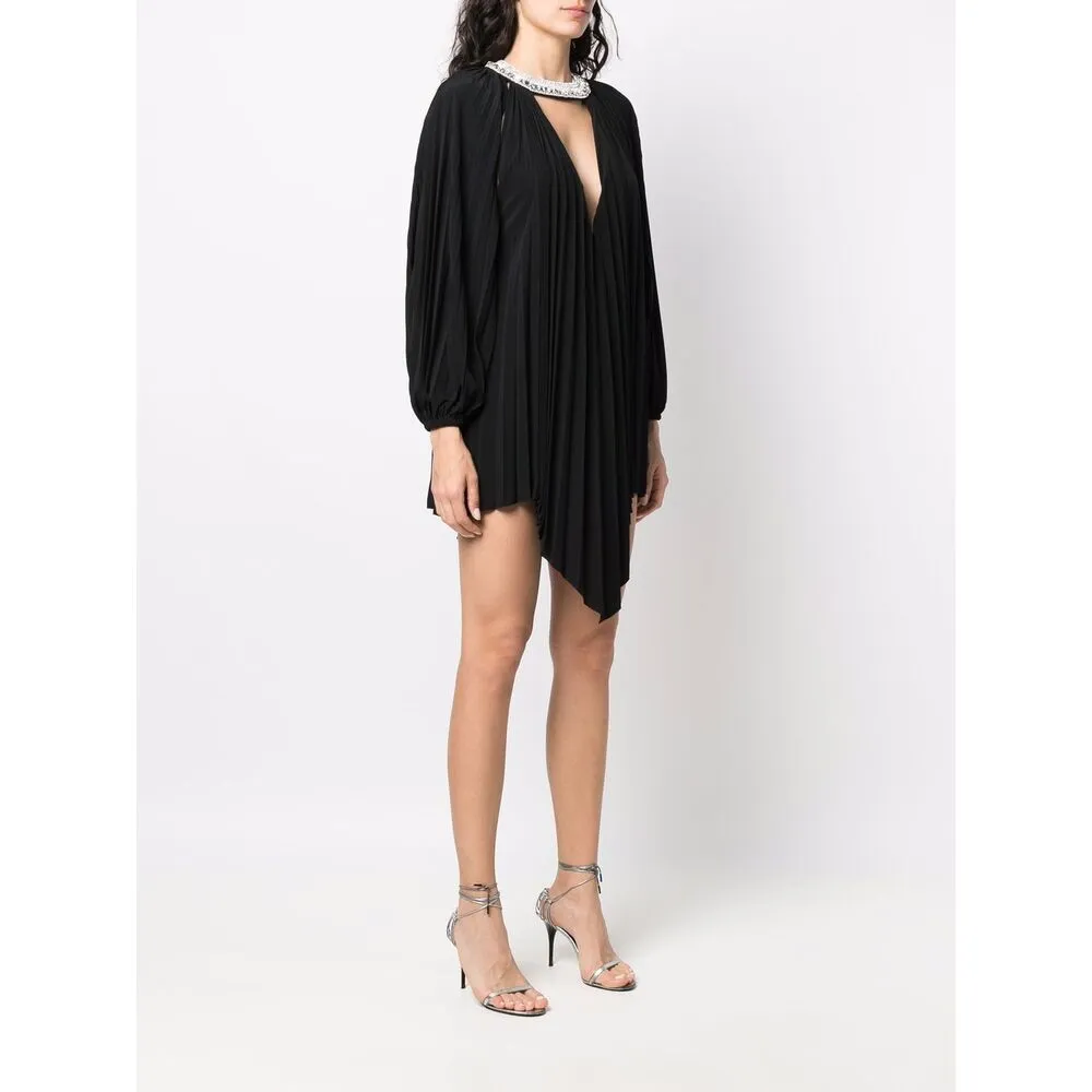 Crystal-Embellished Pleated Mini Dress