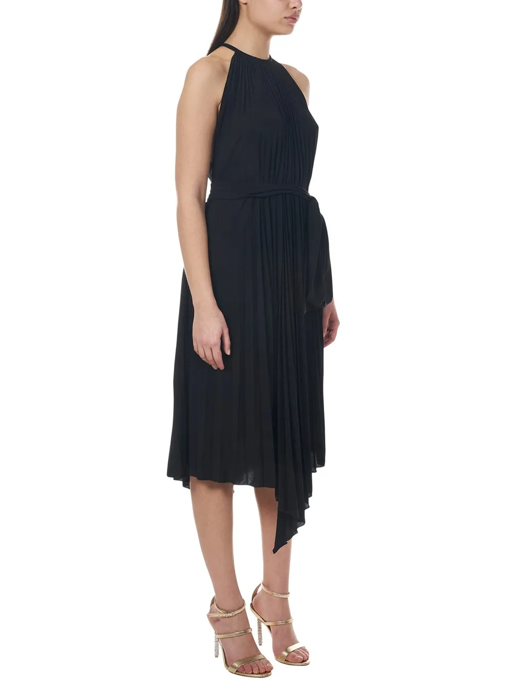 Halterneck Pleated Midi Dress