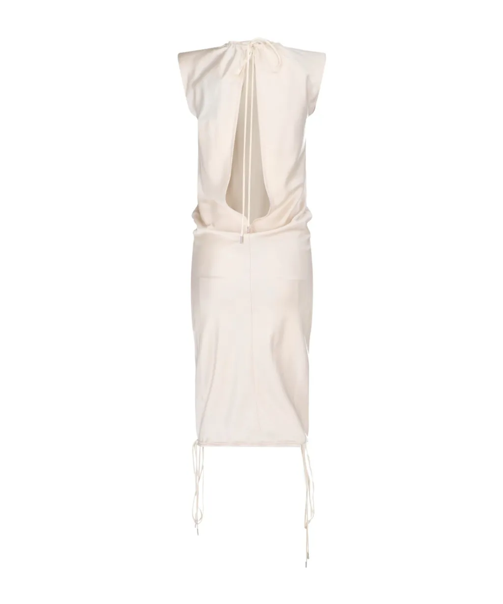 Ruched Neck Drawstring Midi Dress