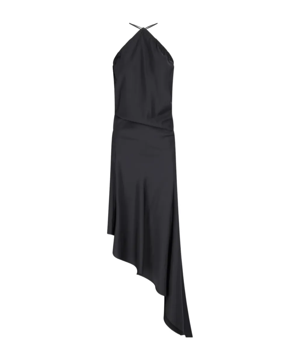Asymmetric Sleeveless Satin Midi Dress