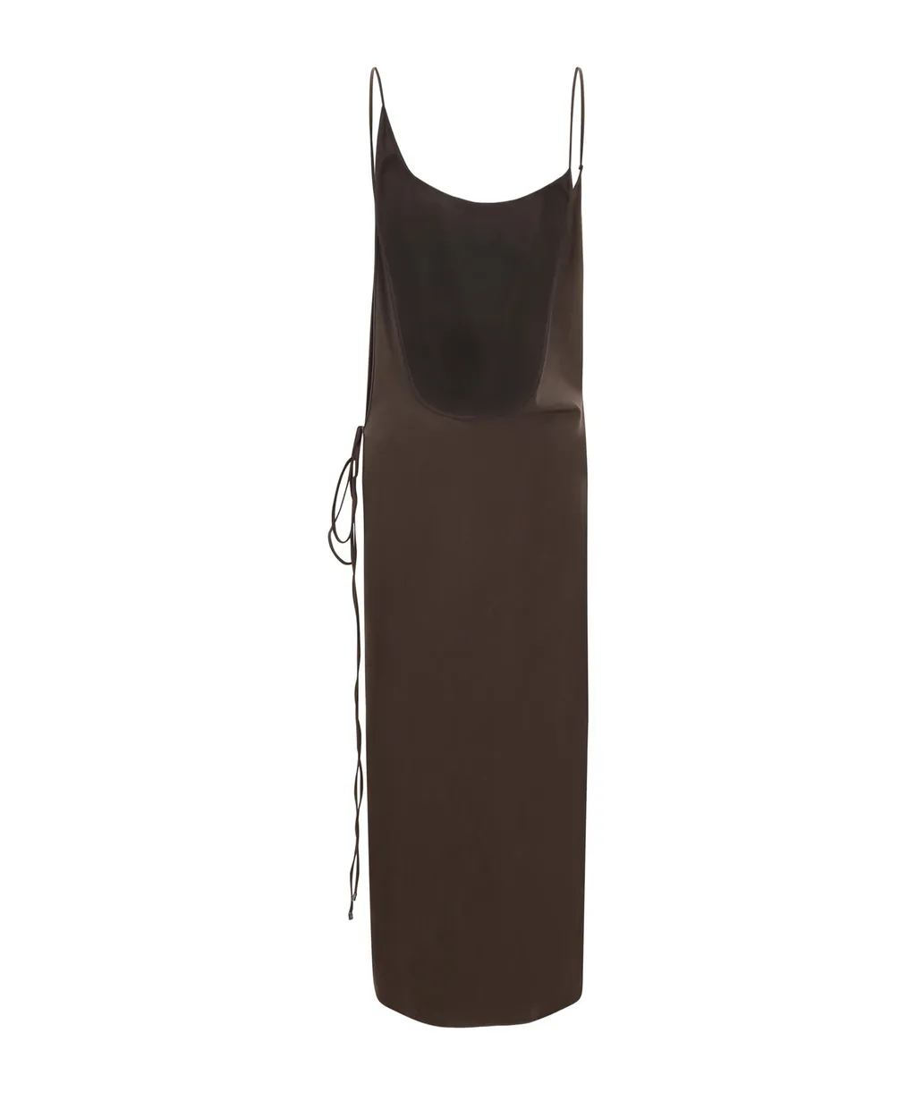 Asymmetrical-Neck Sleeveless Midi Dress
