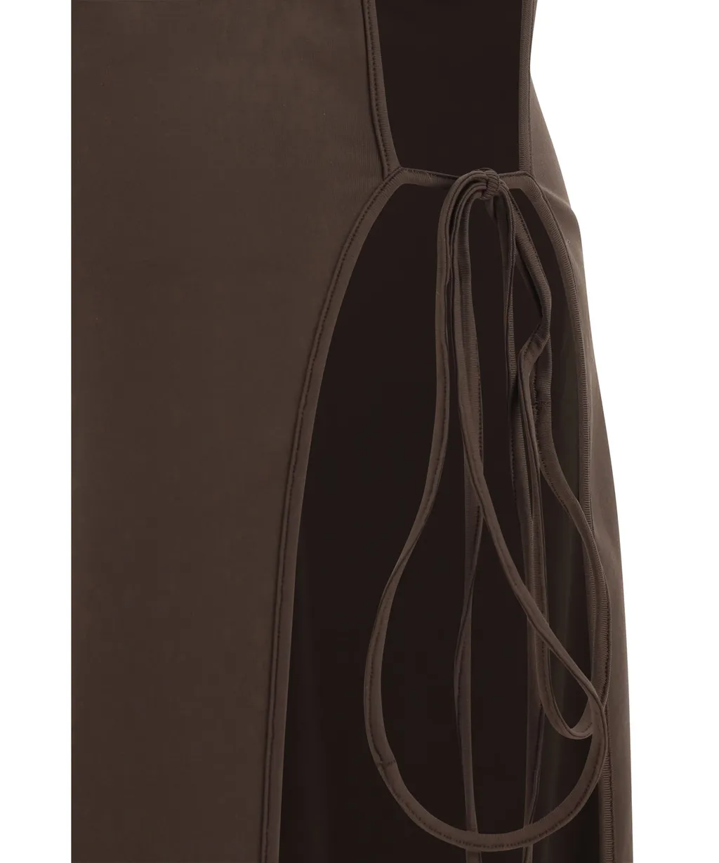 Asymmetrical-Neck Sleeveless Midi Dress