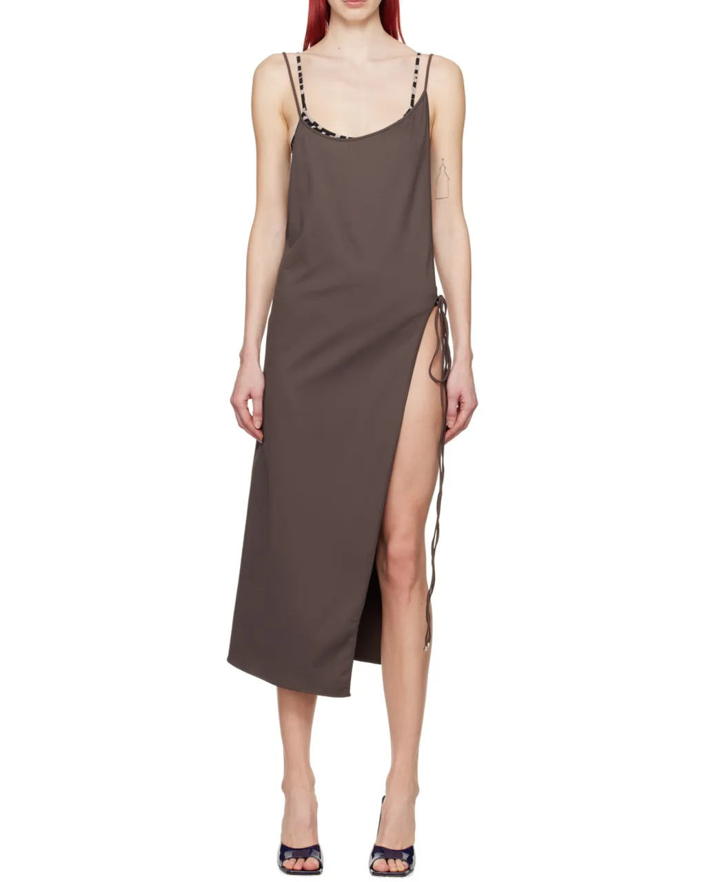 Asymmetrical-Neck Sleeveless Midi Dress