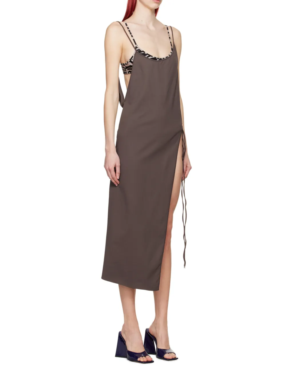 Asymmetrical-Neck Sleeveless Midi Dress