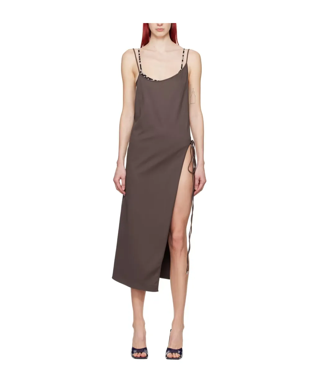 Asymmetrical-Neck Sleeveless Midi Dress