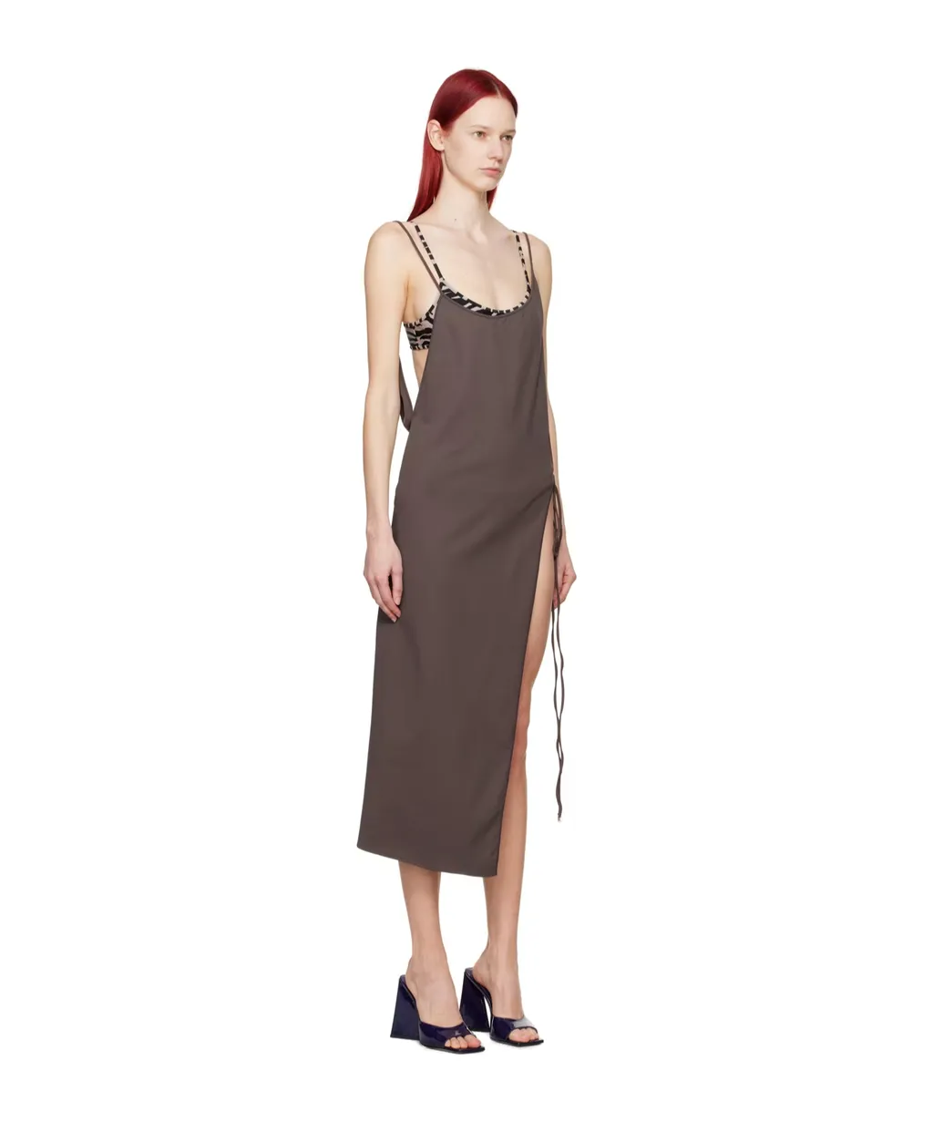 Asymmetrical-Neck Sleeveless Midi Dress