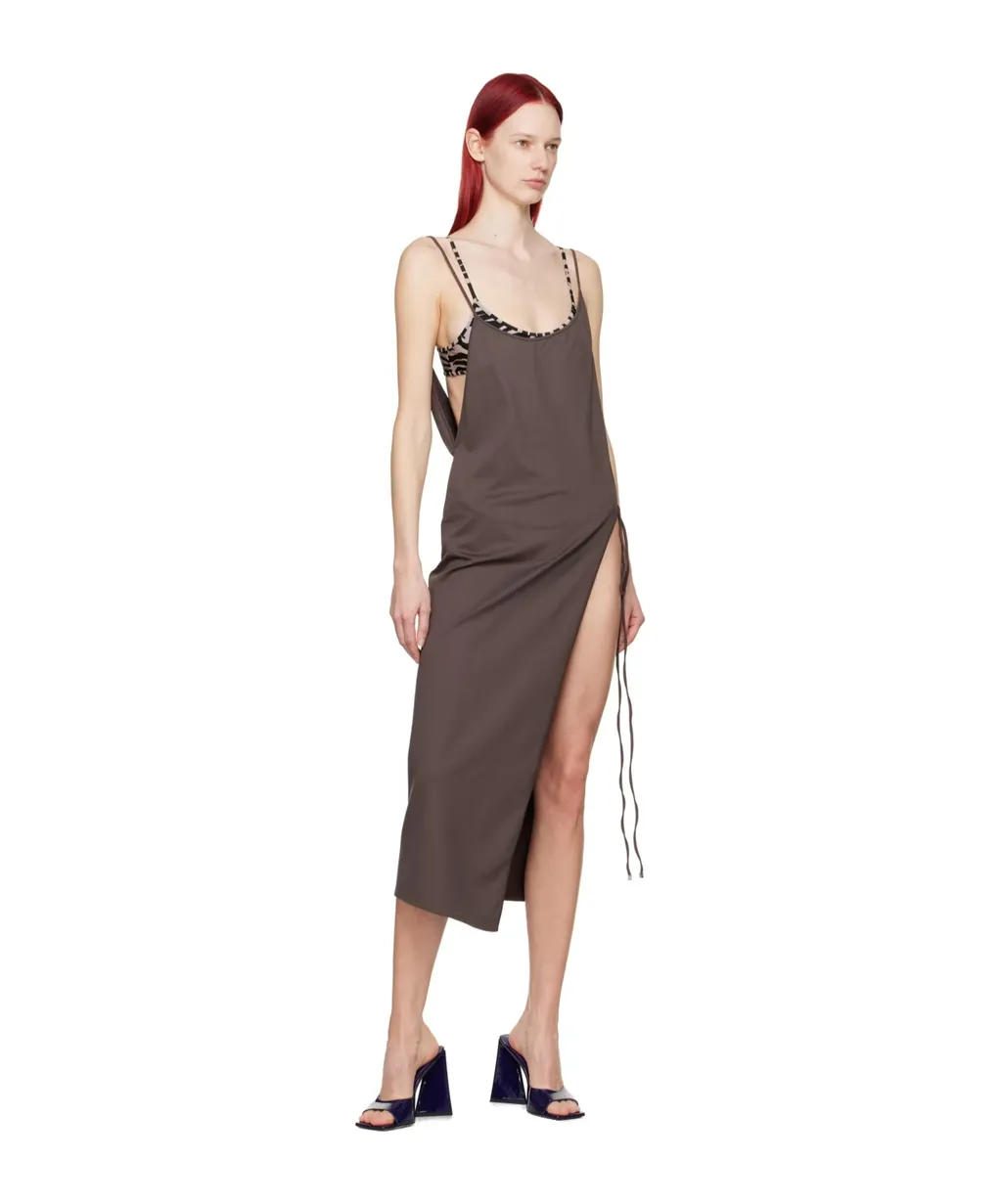 Asymmetrical-Neck Sleeveless Midi Dress
