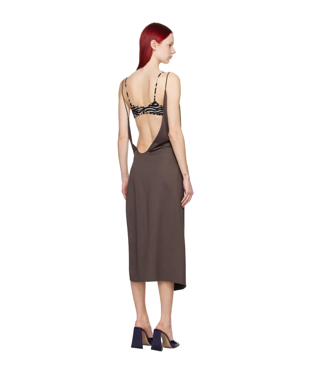 Asymmetrical-Neck Sleeveless Midi Dress