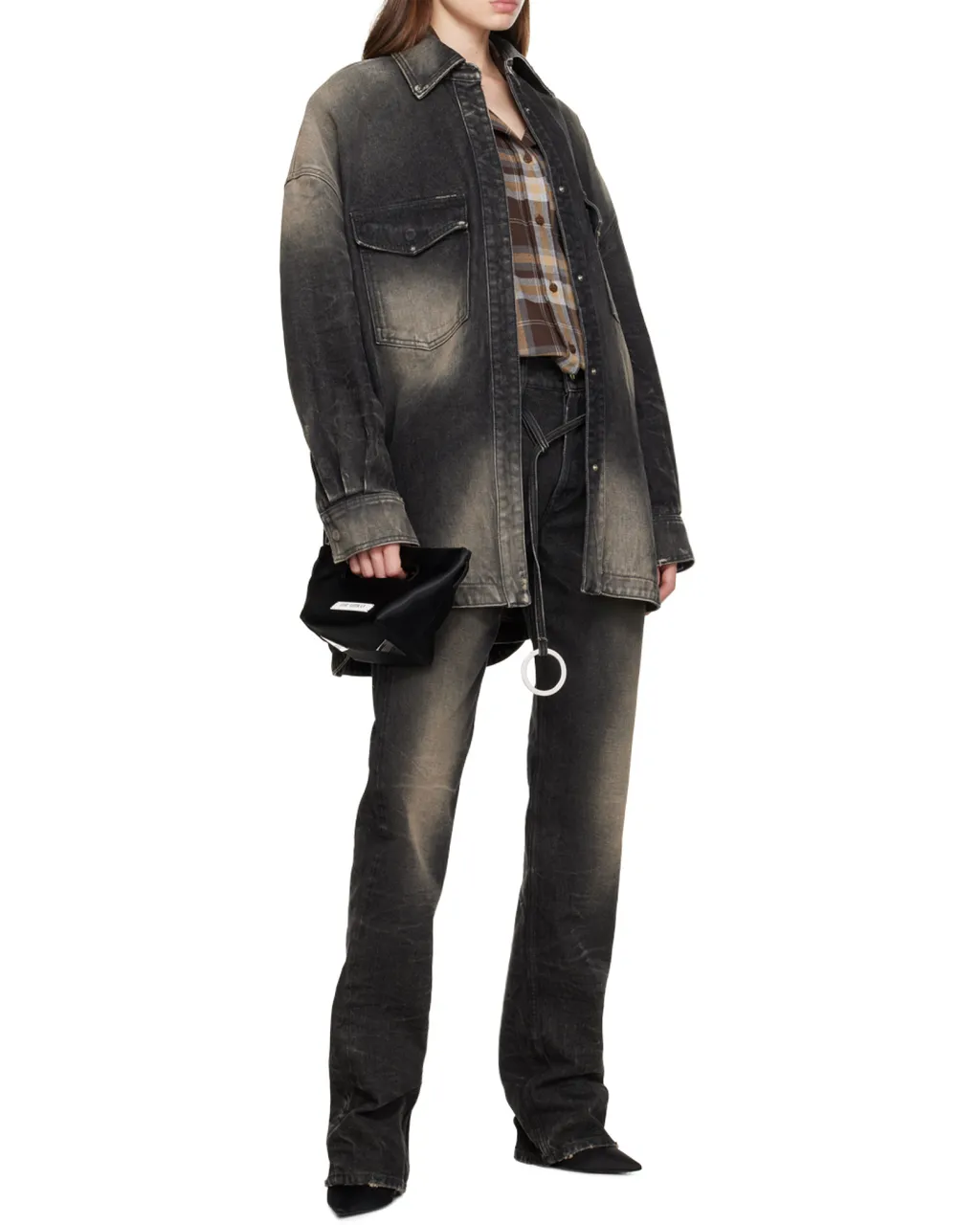 Mid-Rise Tapered-Leg Ring-Embellished Jeans