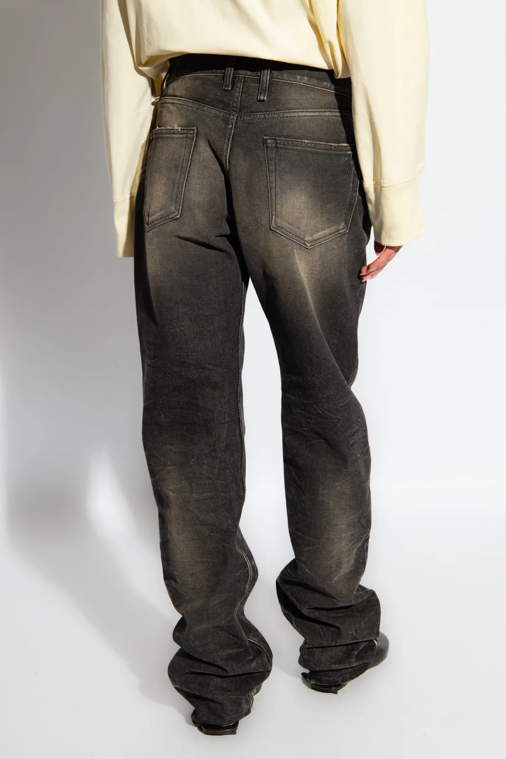 Mid-Rise Tapered-Leg Ring-Embellished Jeans
