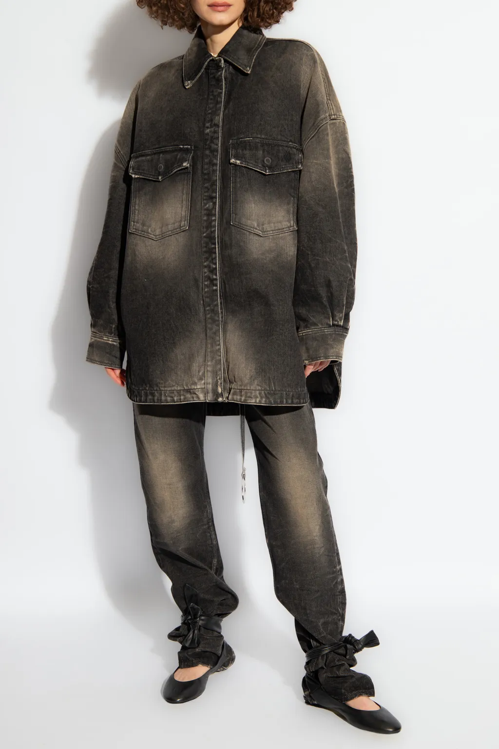 Mid-Rise Tapered-Leg Ring-Embellished Jeans