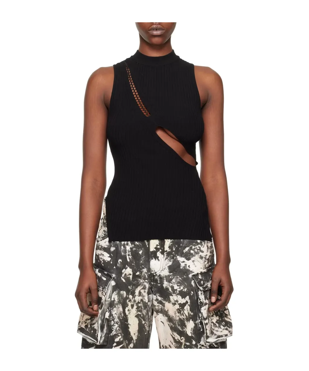 Cut-Out Ribbed-Knit Tank Top
