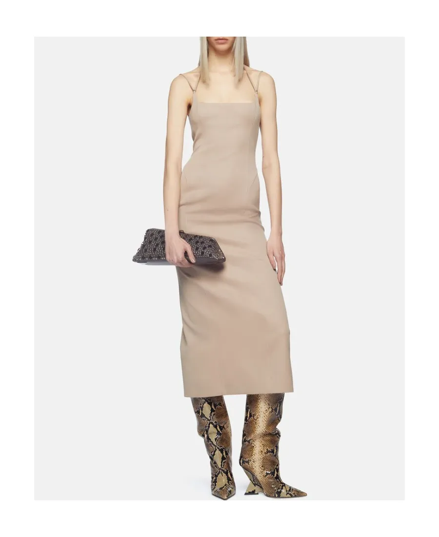 Gabardine Square Neck Midi Dress