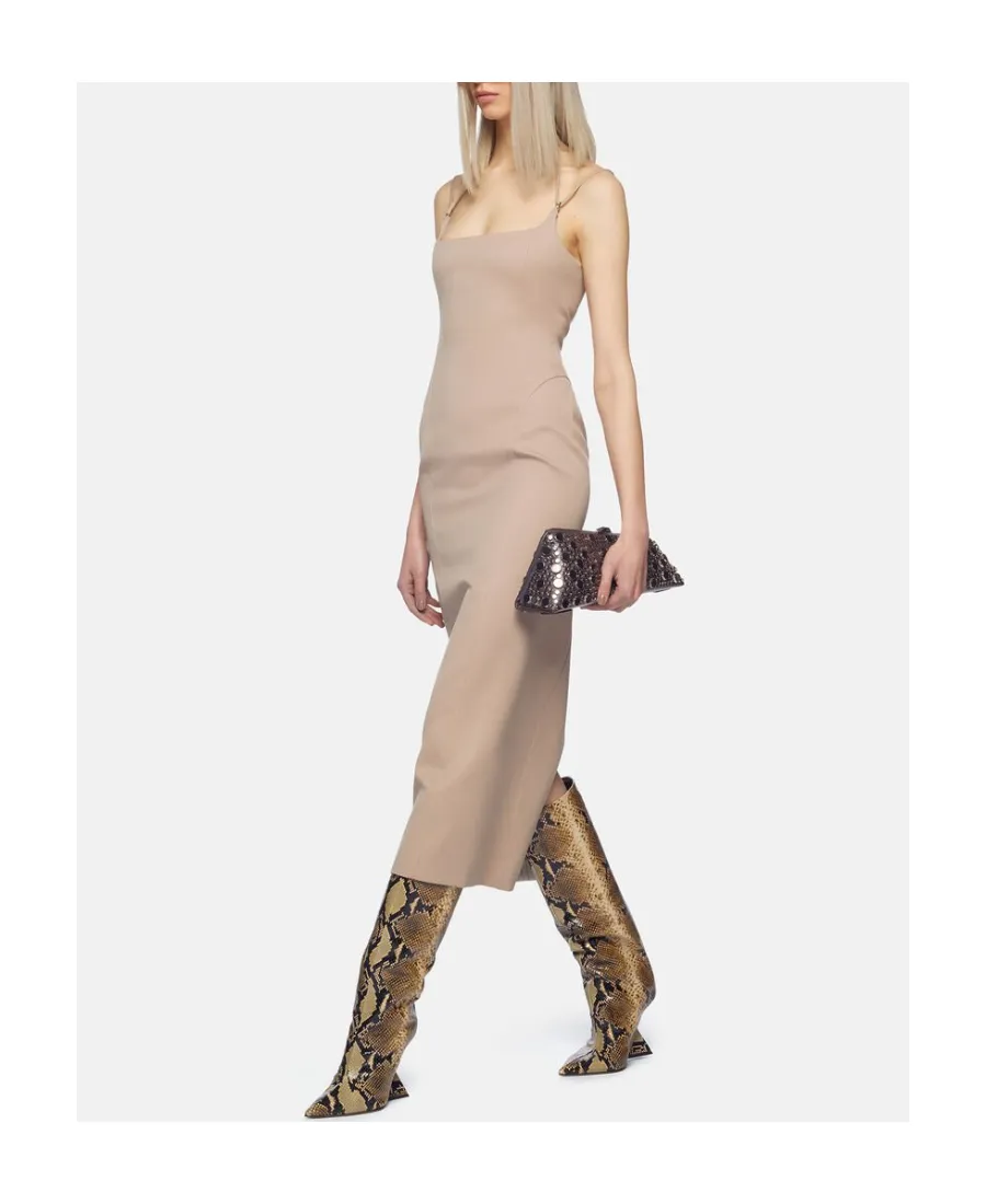 Gabardine Square Neck Midi Dress