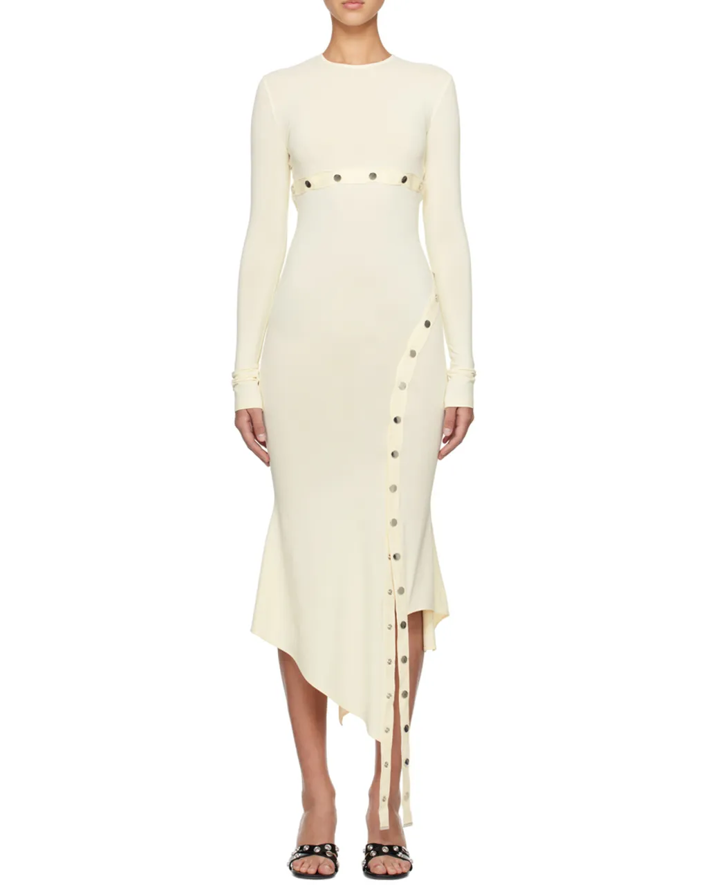 Asymmetric Convertible Long-Sleeved Midi Dress