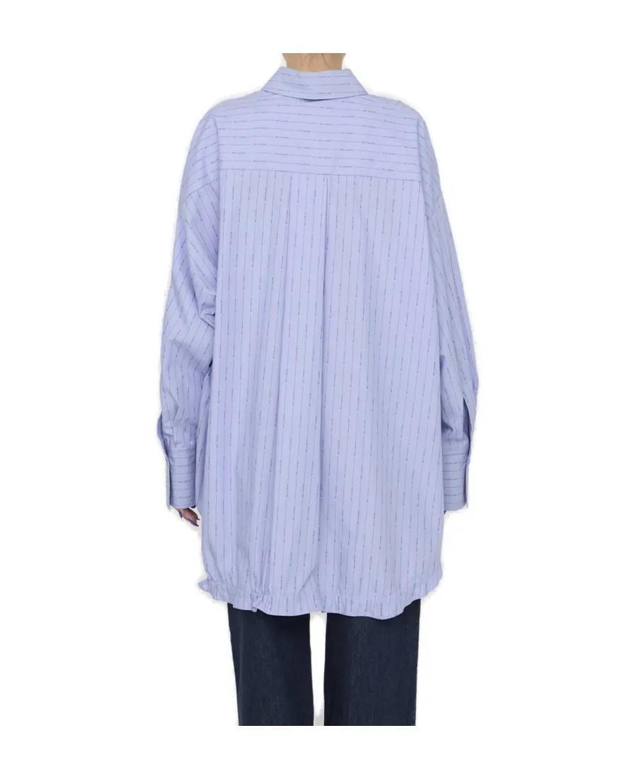 Striped Drawstring-Hem Asymmetric Shirt