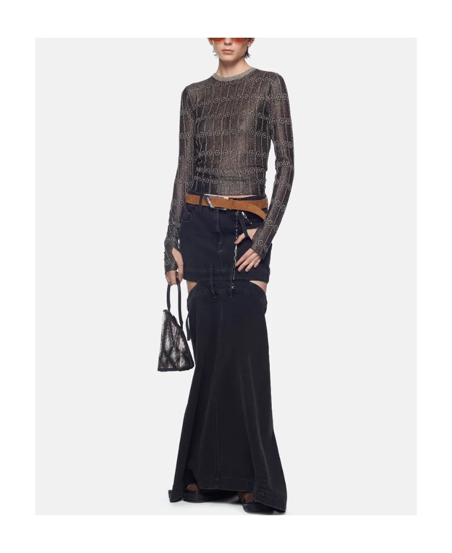 Cut-Out Mid-Rise Denim Skirt
