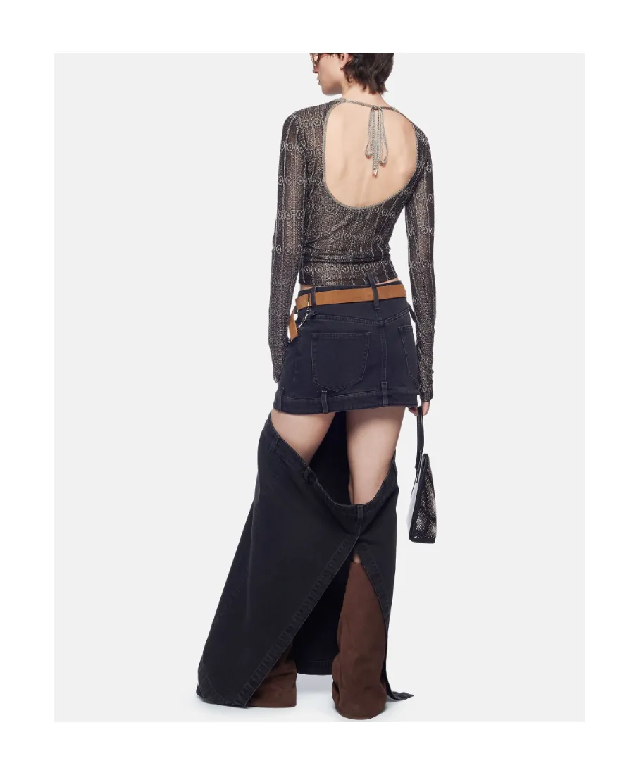 Cut-Out Mid-Rise Denim Skirt