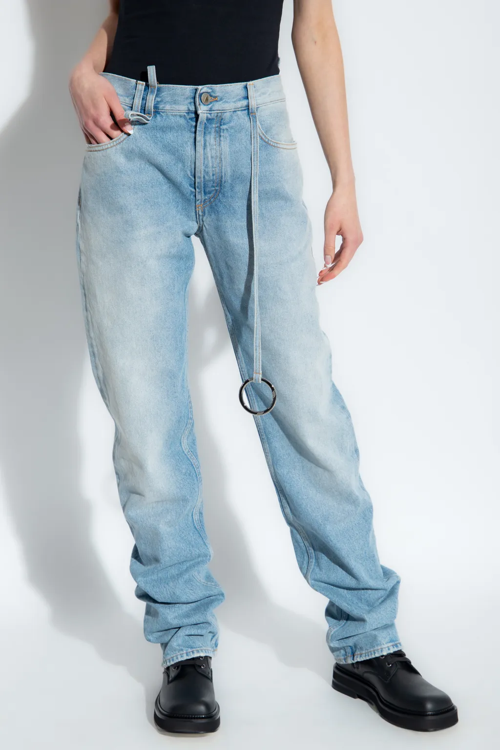 Ring Embellished Tapered Leg Jeans