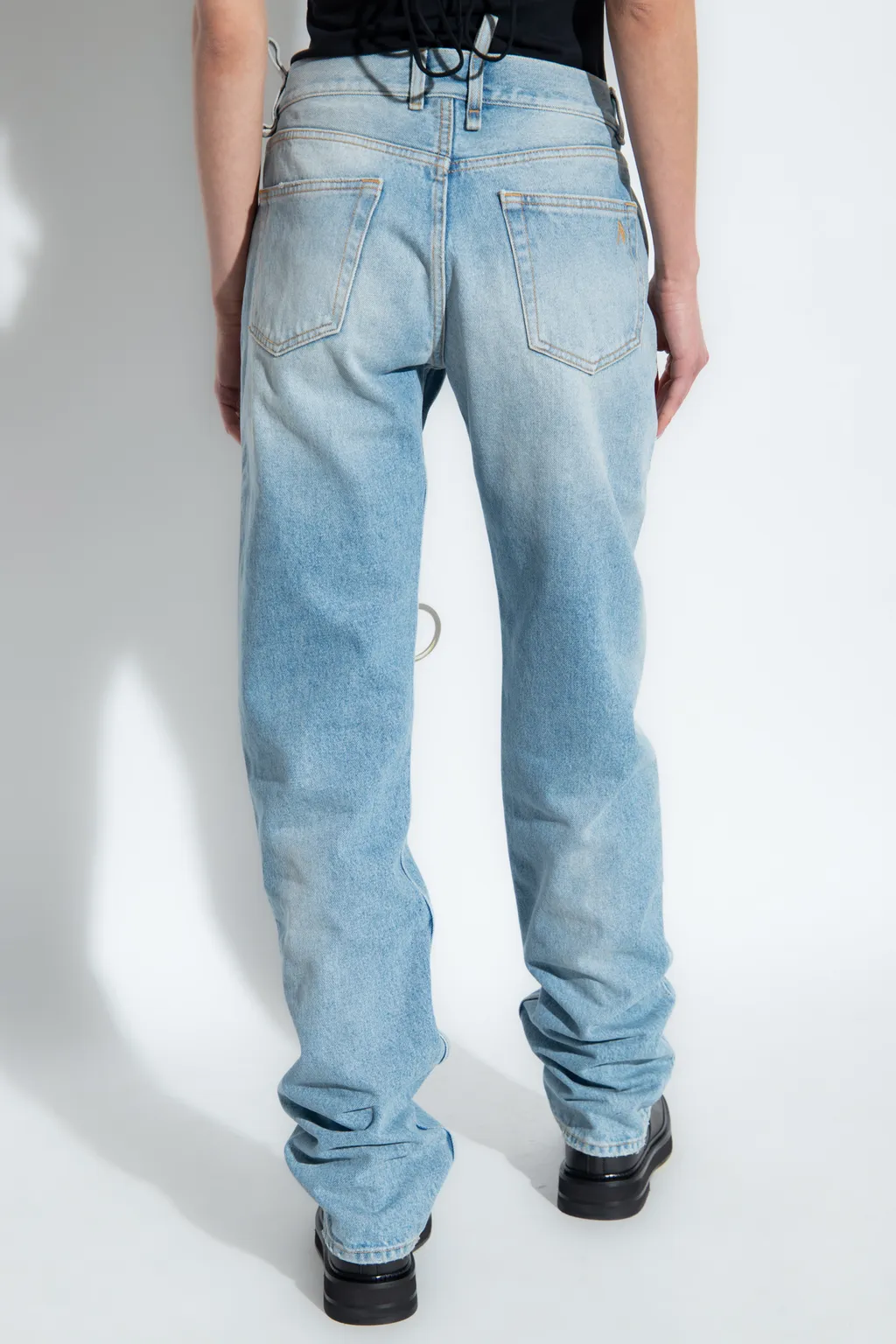 Ring Embellished Tapered Leg Jeans