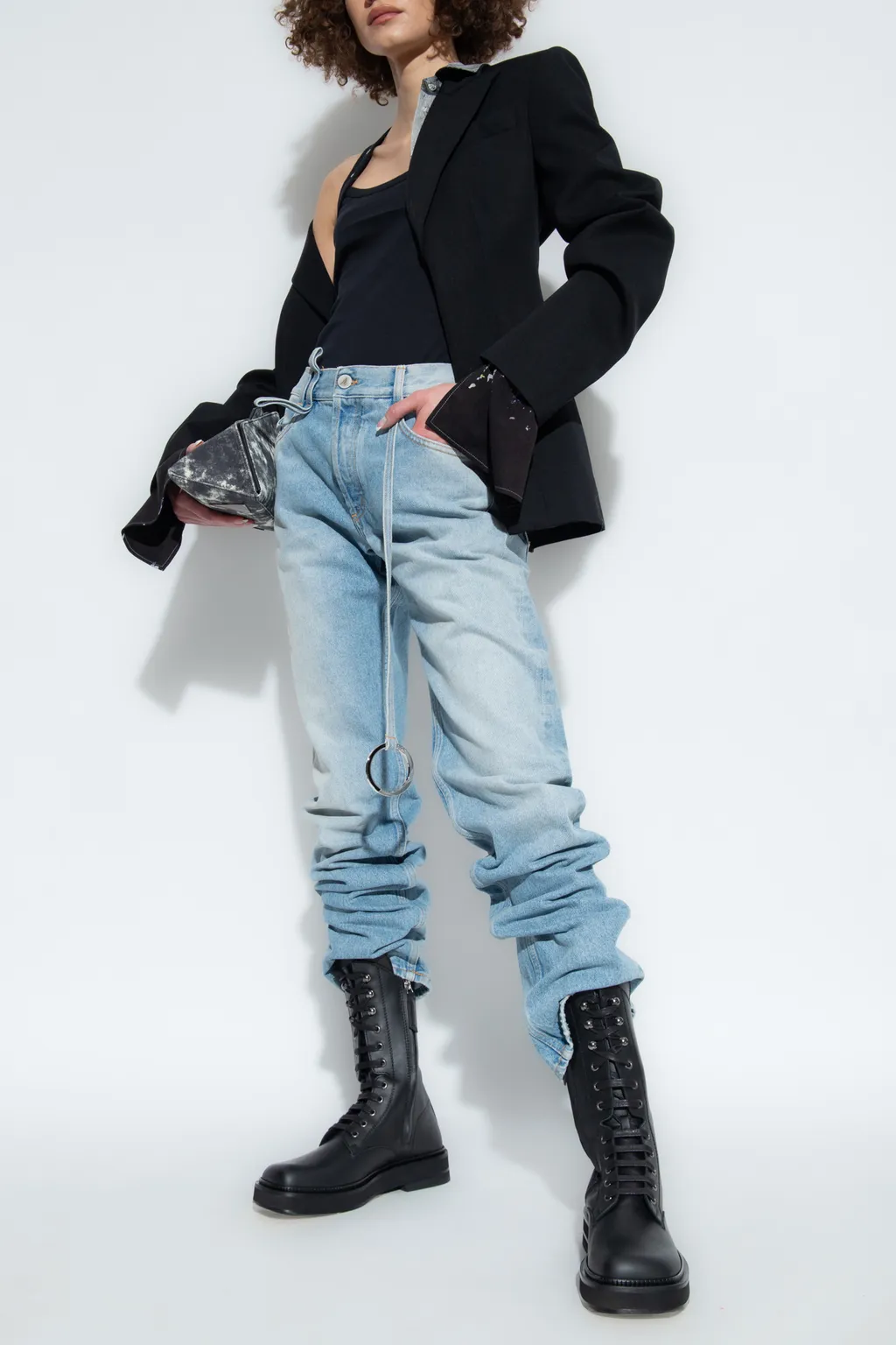 Ring Embellished Tapered Leg Jeans