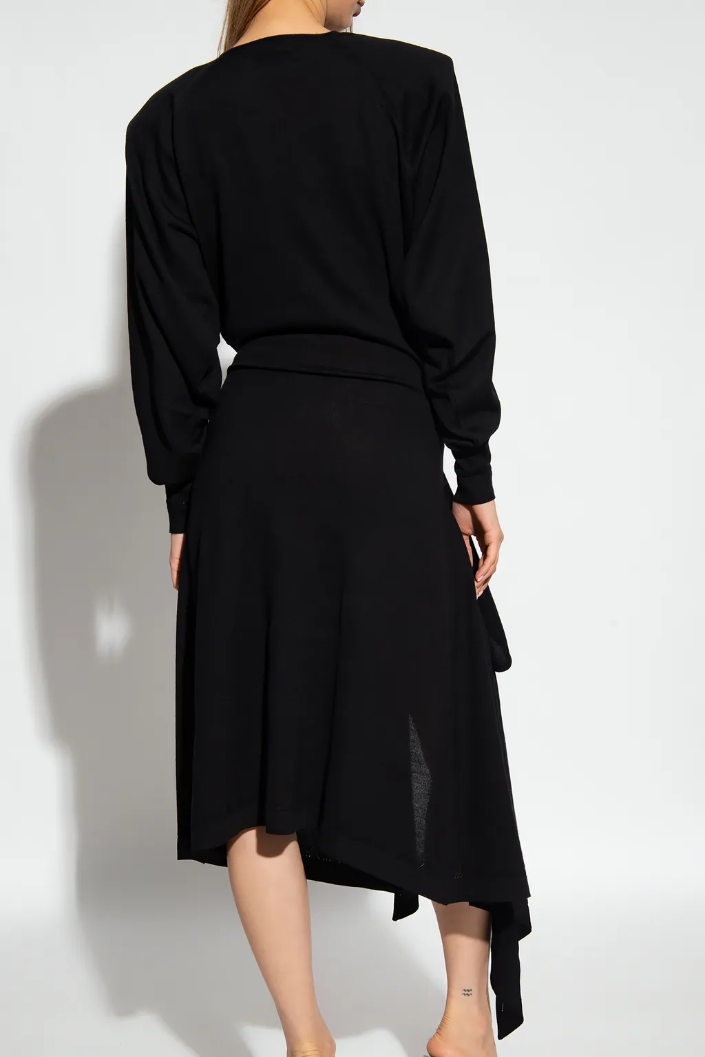 Asymmetric Hem Wrap Midi Dress